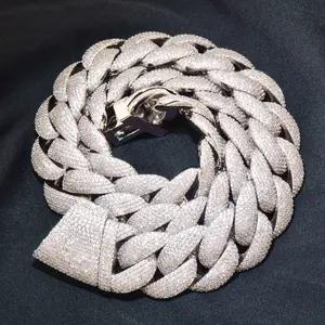 20Mm Hiphop Jewelry High Quality Slanted Buckle Zircon Crescent Miami Necklace Icy Iced Out Cuban Link Chain for Unisex Fashion Party Gfit