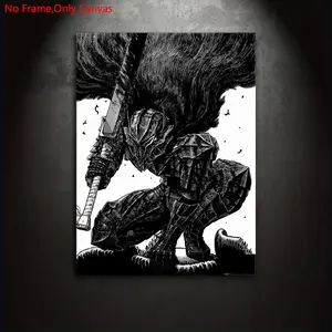1 piece/set frameless canvas print poster, minimalist art, Anime Design, retro classic anime Black Knight Guts, gift for Japanese manga culture lovers and bedroom, living room, kitchen, dormitory corridor, wall decoration