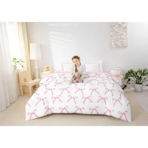 Coquette Pink Bow Comforter Set,7 Piece,Girly Bowknot Bed in a Bag,Soft Microfiber Bedding for Kids Girls Bedroom Decor,All Season Princess Bedding with Sheets,Pillowcases,Cushion Covers