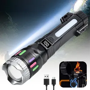 【2026 New Model】 2400 Lumen Flashlight with Ignition Function, 4 Lighting Modes, Digital Display, Rechargeable, Zoomable, Waterproof, Adjustable Brightness, Suitable for Outdoor Camping and EmergenciesTiktokShopSpringGlowUp