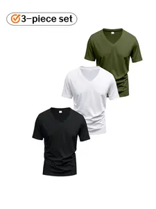 Fashionable New 3 Pack Men's Solid V Neck T Shirts, Essential Plain Short Sleeves for Casual Daily Wear, Versatile Basics for Everyday Style