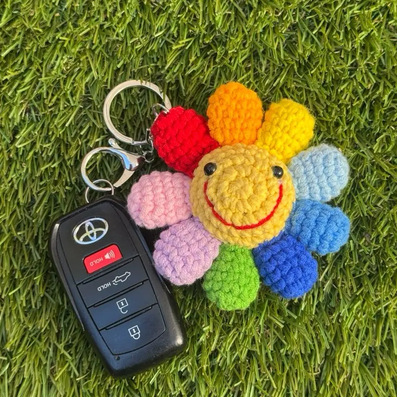 Crochet Rainbow Smile Keychain Handmade in Texas Premium Yarns High End Keychain Strong Steady Structure 100% Handmade