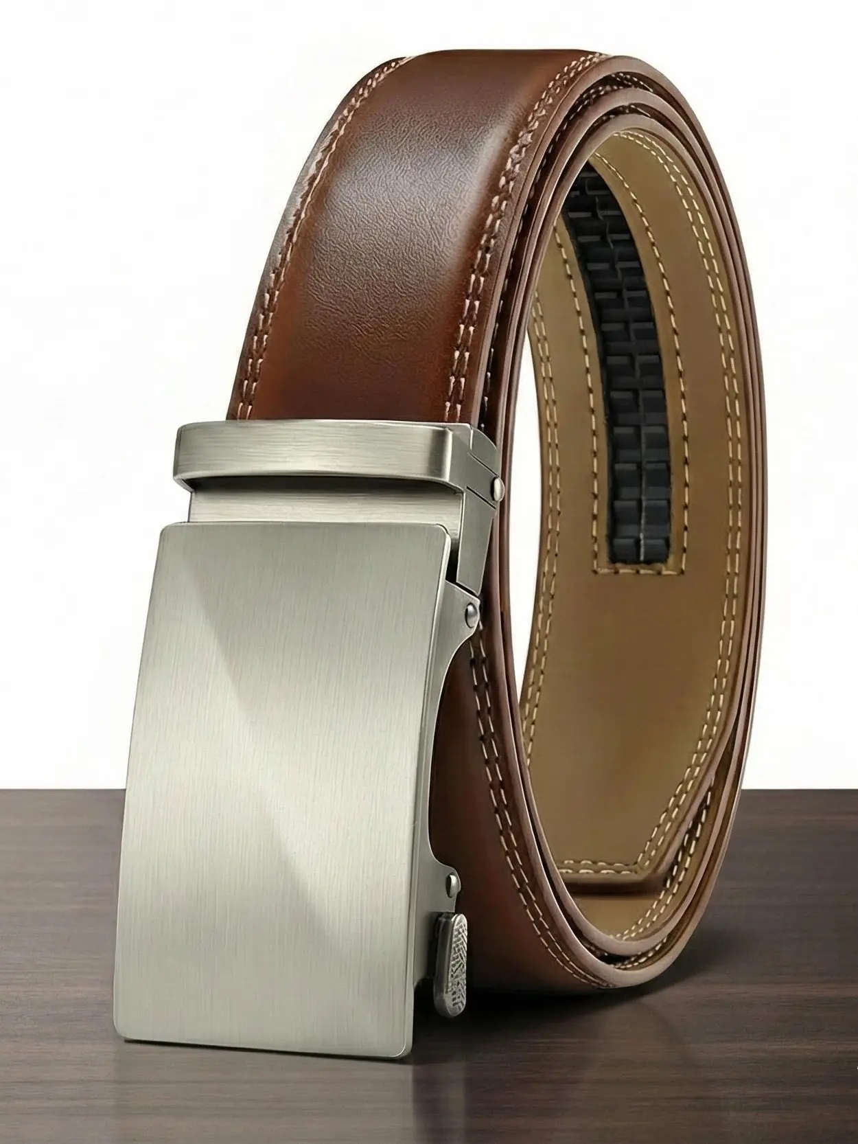 Men's Adjustable Ratchet Belt Brown Auto Lock Buckle Business Casual Belt, Belt For Jeans