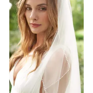 2 Layer Simple Pearl Edge Bridal Veil