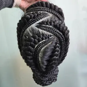 Cornrow Braided Bun Wig Synthetic Full Lace Braided Wig for Women Alternating Large and Small Cornrows Braided Updo Bun Style Natural Looking Lightweight Beginner Friendly Protective Style Daily Wear