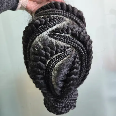 DOSAY Female Natural-Looking Synthetic Full Lace Cornrow Braided Bun Wig - Alternating Large & Small Braids Hairstyles, Updo, Lightweight, Beginner-Friendly, Protective & Comfortable, No Glue Needed, Daily Wear