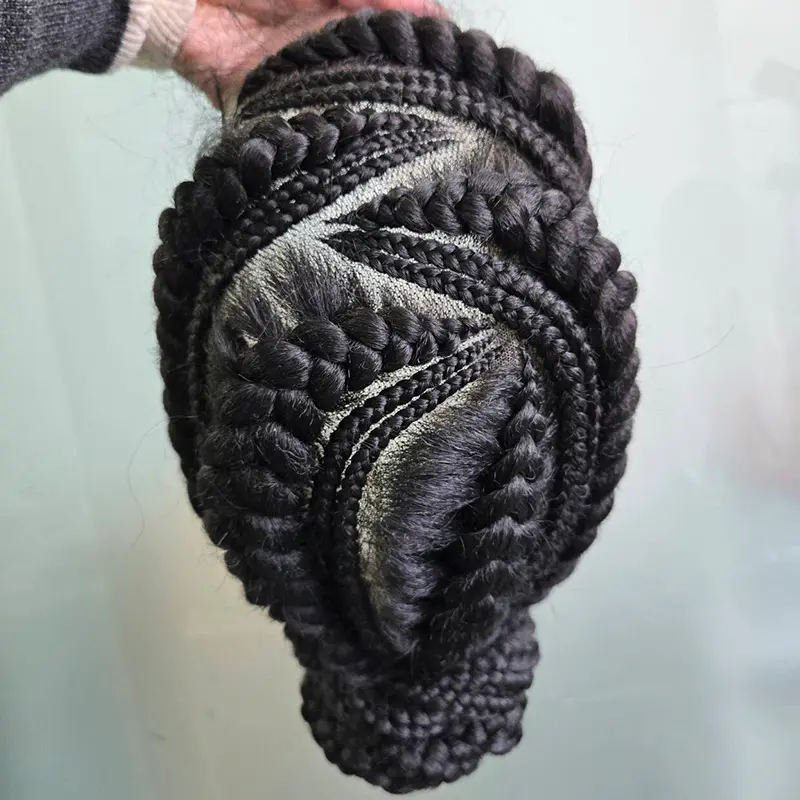 Cornrow Braided Bun Wig Glueless Synthetic Full Lace Braided Wig For Women Alternating Large And Small Cornrows Braided Updo Bun Style Natural Looking Lightweight Beginner Friendly Protective Style Daily Wear