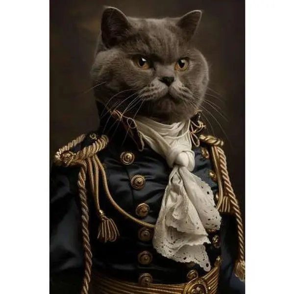 Pet Portraits Custom Dog Cat Pet in Funny Royal Renaissance Style King Queen General Admiral Gentelmen, Personalized Poster Canvas from Photo Wall art print for Gift and scratcher Home Decor 125