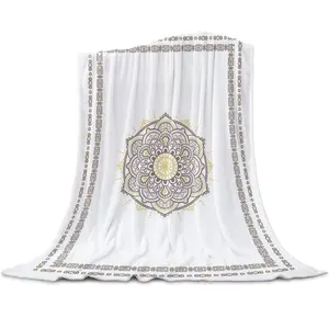 Moroccan Mandala Flower White Flannel Blankets For Sofa Beds Bedding Room Soft Fleece Blanket Bedspread Home Textile Decor
