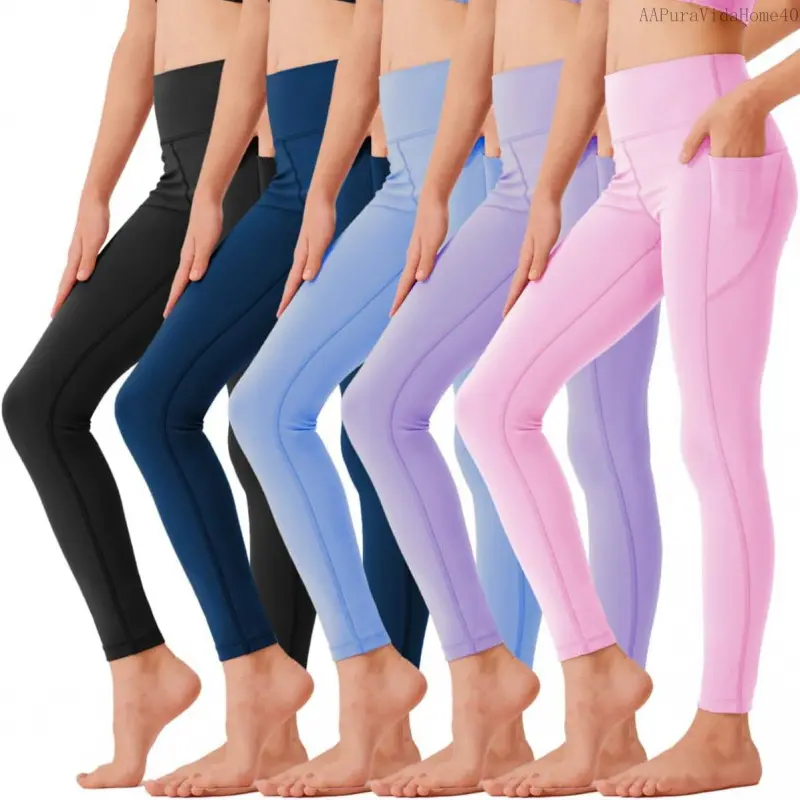 5 Pack Girls' Athletic Leggings with Pockets, Ankle Length Yoga Pants for School Kids Outfits ClothesAAPuraVidaHome40H1HomeFixMart