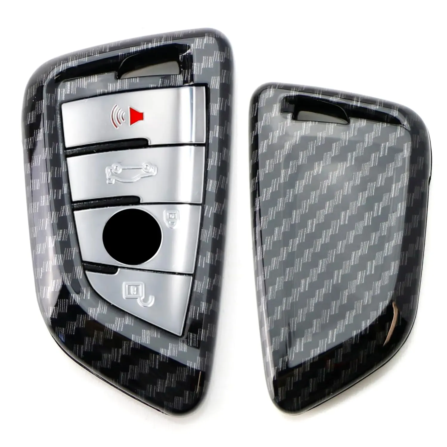 iJDMTOY Exact Fit Gloss Metallic Carbon Fiber Pattern Smart Remote Key Fob Shell For BMW X1 X4 X5 X6, 5 Series, 7 Series; For Toyota Supra