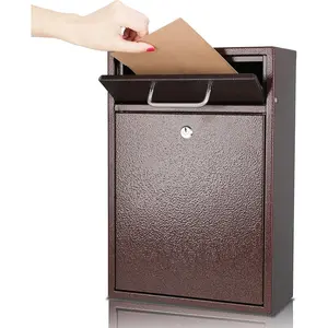 Steel Key Lock Mail Boxes Outdoor,Locking Wall Mount Mailbox, Key Drop Box,Collection Boxes,16.2Hx 11.22Lx 4.72W Inches,Bronze X Large
