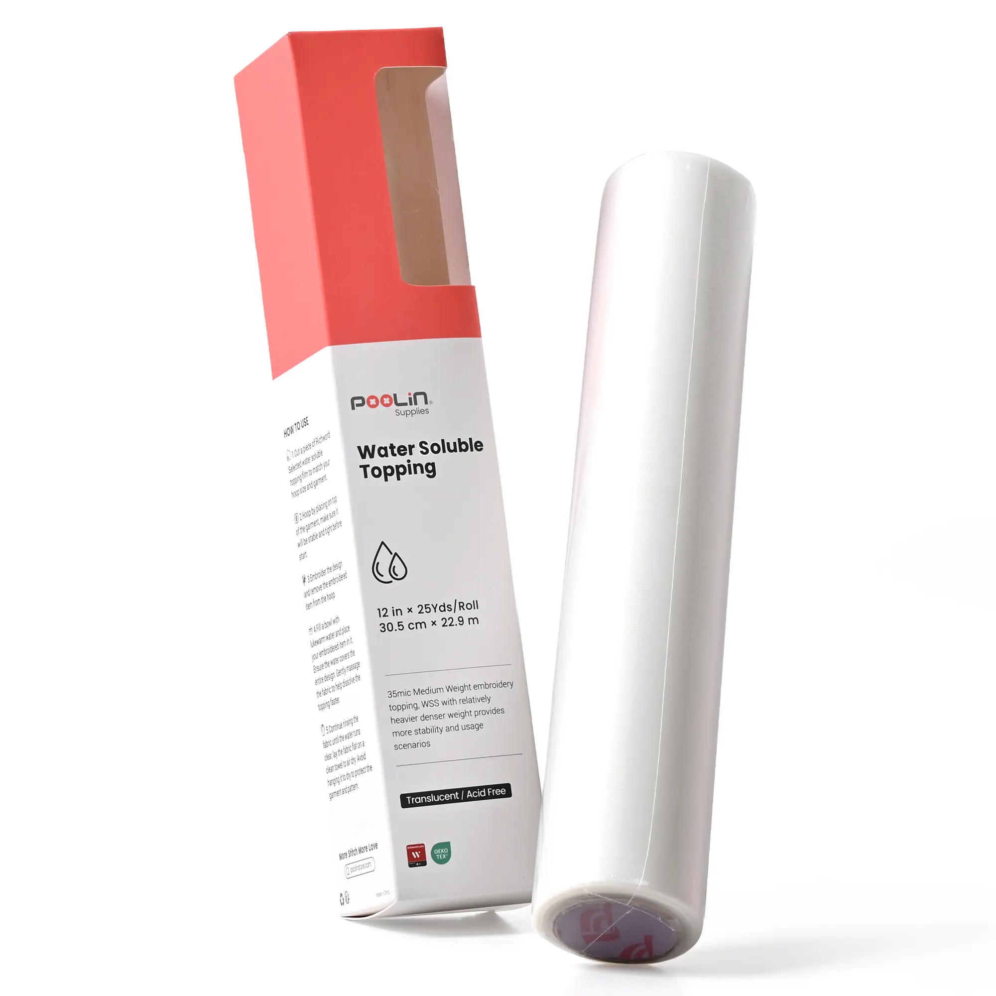 PooLin Wash Away Water Soluble Embroidery Topping Film for Machine Embroidery