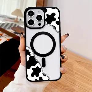 Stylish Magnetic Compatible iPhone Case Black & White Cow Design | Trendy Silicone Lightweight Fashionable Shockproof Cover (for 17 Pro Max / 16 / 15 / 14 / 13 / 12 / 11 / XS / XR)