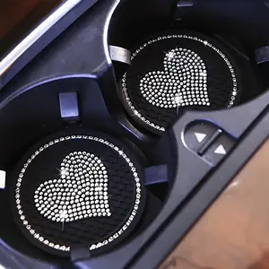 Rhinestone Heart Shaped Car Coaster, Car Cup Holder Coaster, Anti-slip Car Cup Holder Pad, Car Interior Accessories for Women & Men