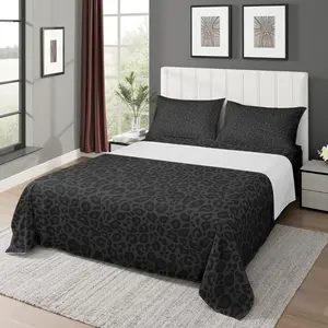 Leopard Print Fitted Sheet Set,Gray Wild Animal Skin Teens Sheets,African Cheetah Wildlife Bedding Sets (1 Fitted,1 Flat, Pillowcases) Luxury Deep Pocket Bed Sheets