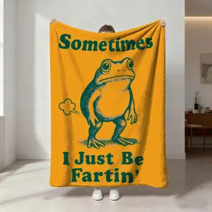 Funny Frog Print Blanket, Yellow Background, Breathable Flannel, Soft and Comfortable, Ideal for Home and Pets, All Seasons