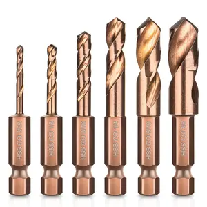 M35 Cobalt Stubby Drill Bits,  6 count Short Drill Bits for Metal with 1/4" Hex Shank, Sizes 3/32"-1/8"-3/16"-1/4"-5/16"-3/8" Cobalt Drill Bit Set for Hardened Steel Carbide  Plastic