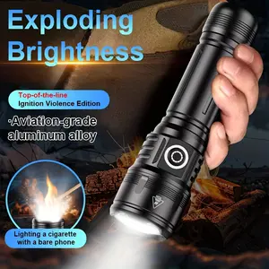 5000 Lumens Tactical Flashlight - Zoomable with Fire Starting Ignition, Type-C Rechargeable 21700 Battery, High-Power LED Water-Resistant Hand Light for Outdoor Survival, Camping, Emergency, Hiking