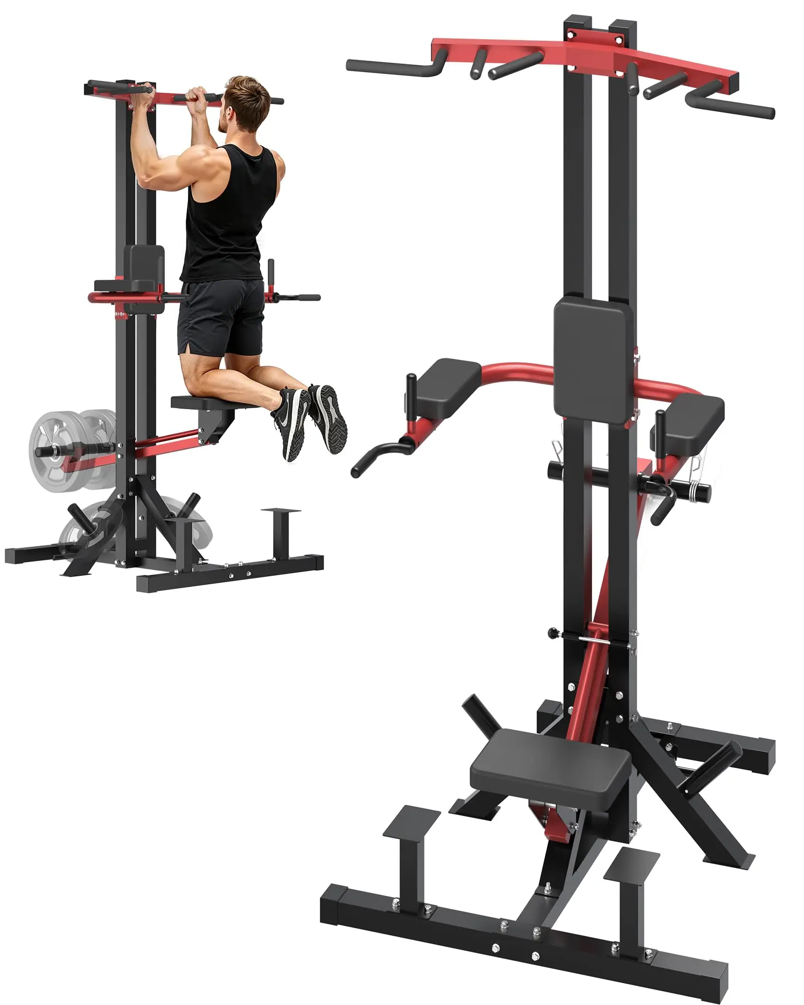 【2 Package Shipping】AECOJOY Leverage Assisted Pull Up Dip Machine, Compact Power Tower with 1:1 Counterweight System, Multi-Grip Options and Band Pegs for Full Body Home Workout