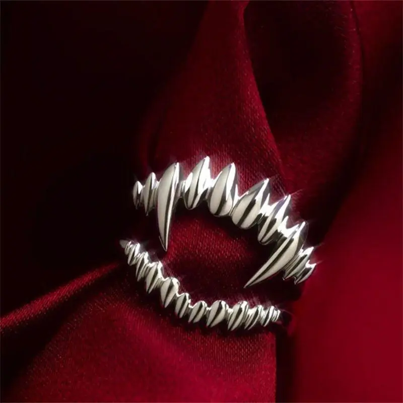 Funky Gothic Casual Fashion Ring Jewelry, Adjustable Open Vampire Tooth Artificial Gemstone Ring for Daily Matching