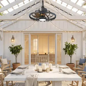 20" Ceiling Fan with Light & Remote, Caged Ceiling Fan, 6-Speed Reversible Motor, 3CCT Dimmable LED for Patio, Gazebo, Bedroom & Kitchen