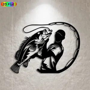 1pc Fishing & Bass Metal Wall Art,Fishing Statue Mural, Ideal Gift for New Year, Fathers Day, Fishing Enthusiasts, Rust-Resistant Metal Wall Decor Wall Sculptures, Perfect for Outdoor Fence & Patio Wall Fishing Enthusiasts