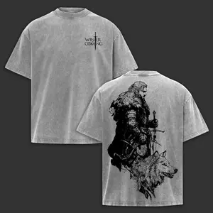 Winter is Coming Jon Snow T-Shirt, Game of Thrones Stark Direwolf Graphic Tee, Vintage Washed  Streetwear Gift for GoT Fans