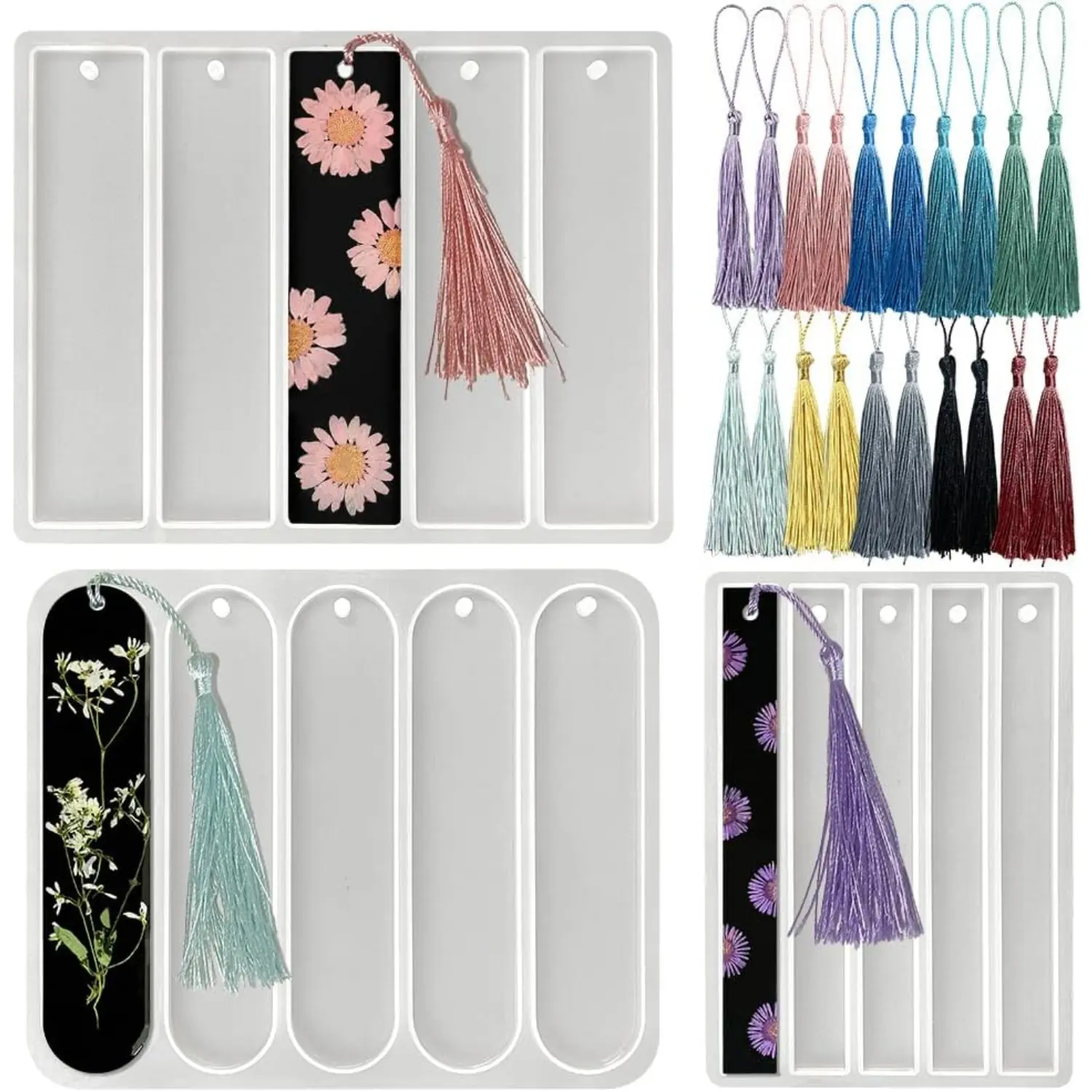 3Pcs Shiny Bookmarks Silicone Mold, Bookmark Resin Mold with 20Pcs Tassels, Small Medium Rectangle Bookmark Mold - Home Improvement.