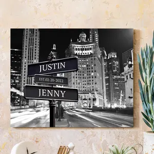 Couple's Name and Date on Street Sign,Michigan Avenue in Chicago. personalized Canvas Prints Love Gift for Anniversary,Wedding,Birthday and Holidays