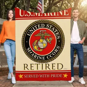 US Marine Corps Blanket Cream Background With Red And Black Accents Retired Design Large Soft Warm Throw for Military Veterans Gentle On The Skin Soft And Comfortable A Household Essential