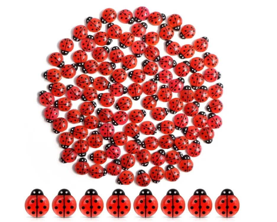 100PCS Mini Luminous Ladybug Miniature Figurines,Glow in Dark Resin Animals Ladybug Figures for Fairy Garden Micro Landscape Decor Cake Topperr