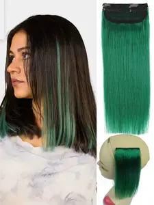 Human Hair Clip-In Extensions, Colorful Braided Clip in hair extensions 8 Inch 20cm One-Piece Cardigan Hairpiece, Dye-Infused Highlight effect