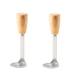 2 Count Professional Mini Masher Kit for Avocado Potato and Beans Stainless Steel Wood Handle