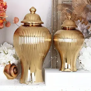 New Elegant Gold-Plated Ceramic Vase - Classic Cylinder Design For Living Room & Entryway Decor Ornaments