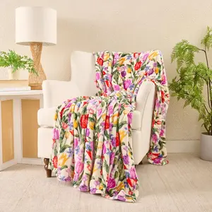 Velvetsoft Throw with Soft Floral Design Single-Sided Printed Soft Blanket Cozy Lightweight Flannel for Sofa Bed Bedroom All Season Warm Plush Blanket for Home Decor and Gifting Made in the USA