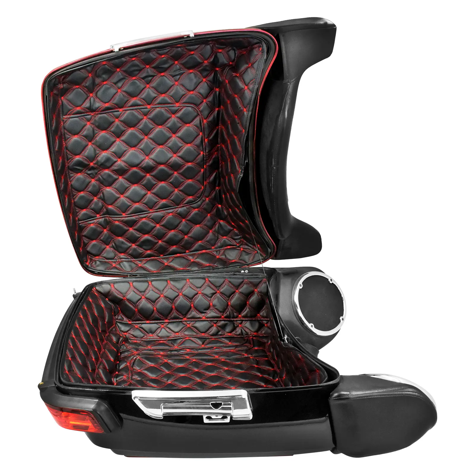 High Quality 100% Brand New Aftermarket PU Leather King Tour Pack Liner Carpet, Red Stitching, Easy to Install, Fit for Harley King Tour Pack 2014-Up Motorcycle Trunk Accessories, Aftermarket 100% Brand New