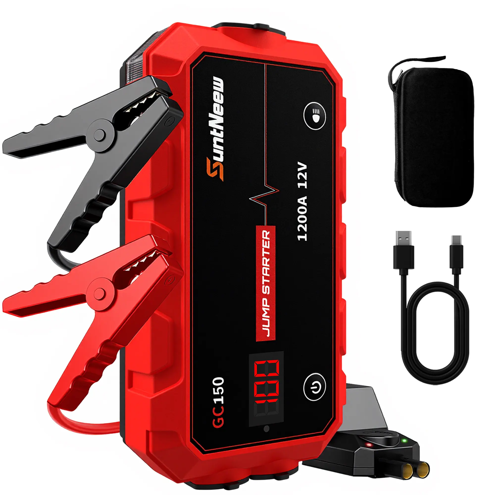 12000mAh Car Jump Starter Auto Accessories, Portable 12V Emergency Battery Booster, QC/PD Fast Charging Power Bank with Flashlight for Cold Winter Starts