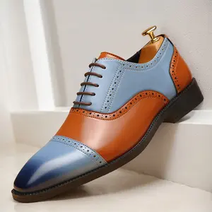 Color block men's large-size casual leather shoes, suitable for business, formal British style, suitable for grooms to attend wedding 30820