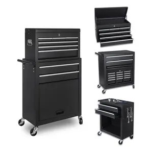 Hardware Tool Chest, 8-Drawer Rolling Tool Storage Cabinet with 2 in 1 Detachable Top Tool Box, Liner, Lockable Wheels, Side Hooks, Locking Mechanism, Metal Tool Cart for Garage