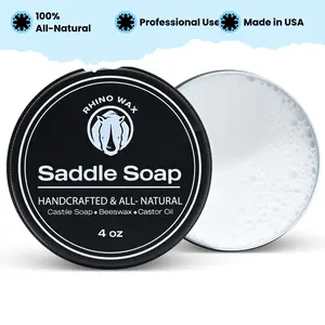 Rhino Wax Natural Horse Tack Soap Cleaner - 4 oz for Leather Cleaning, Conditioner, Saddle Repair & Professional Saddle Cream for Outdoor Shoes