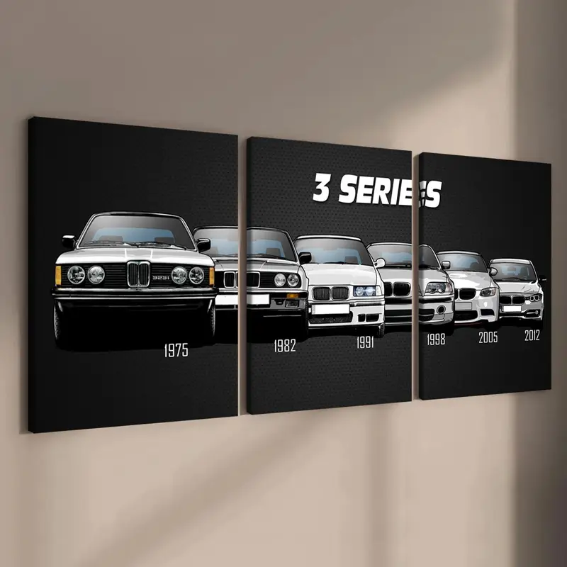 Car Series Canvas with Wooden Frame, 3 Counts Modern Art Car Pattern Wall Decor Painting, Creative Modern Decoration, Decorative Artwork, Hanging Wall Art, Indoor Decoration, Wall Art Decor for Home Living Room Bedroom Office