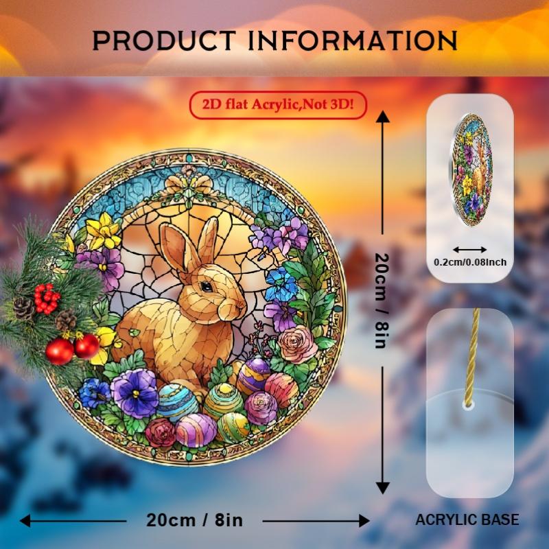 2D Flat, 1pc Bohemian Stained Glass-Style Easter Bunny & Floral Suncatcher Round Acrylic Window Hanging with & Tulip Patterns, Easter Decor, Garden Ornament, Housewarming Gift