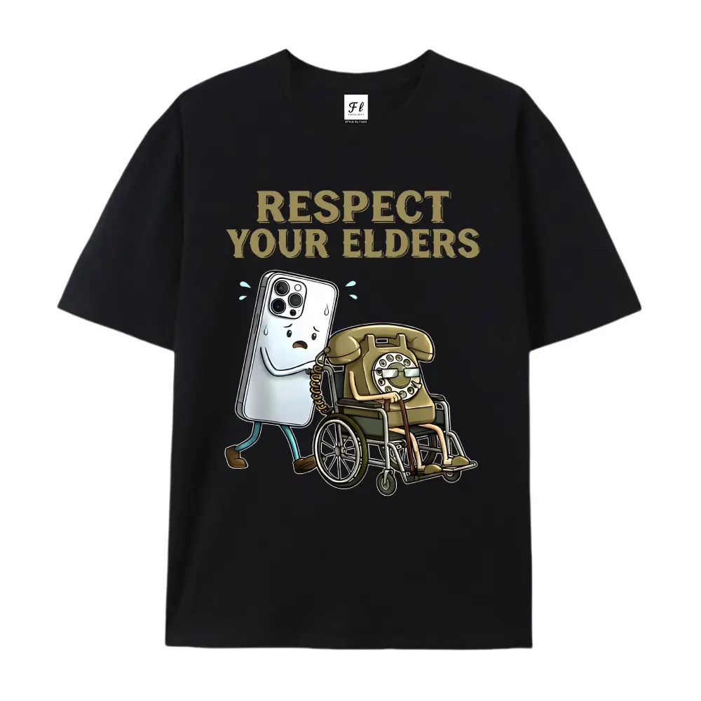 100% cotton short-sleeve shirt，Unisex Oversized Respect Your Elders Printed Craft T-Shirt, Funny Tech Humor Soft Cotton Drop Shoulder Top, Casual Meme Tee, summervibes, Juneteenth 2026, Independence Day, Back to School