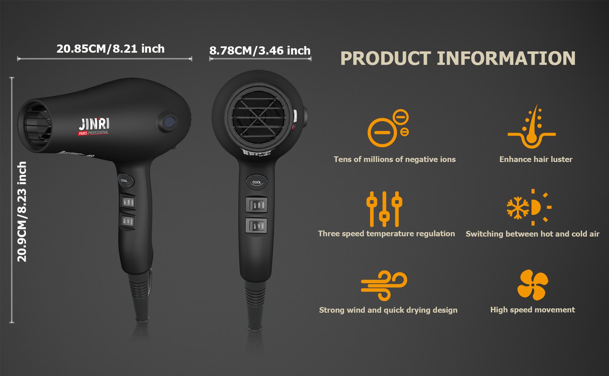 Ionic Hair Dryer with Diffuser, Powerful 1875W Blow Dryer for Women & Men, Fast-Drying Hair Dryer with Nozzle for Home, Salon, Travel