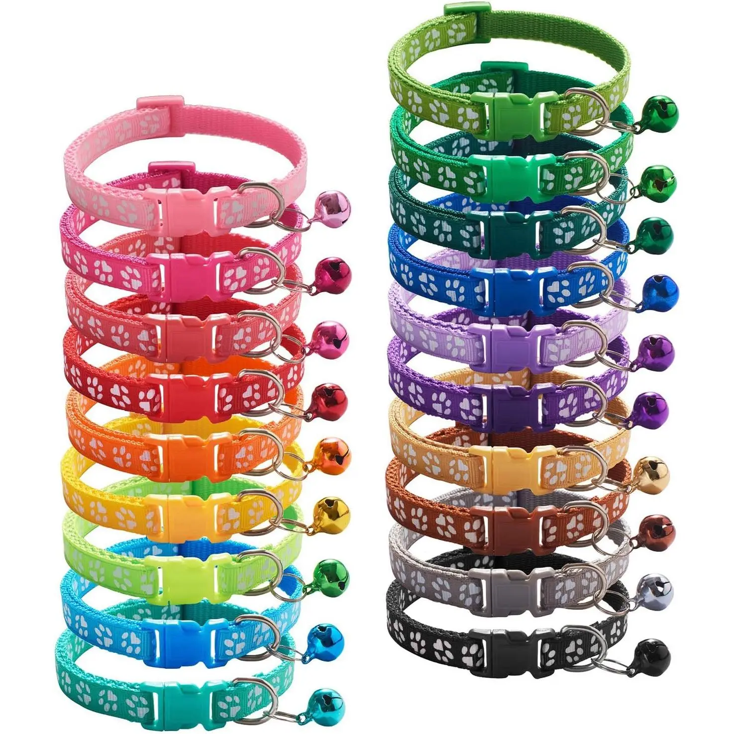 Puppy Collars, 19 count Whelping Puppy ID Collars with Bell Adjustable 19-32cm, Soft Nylon Litter  Dog Collars for  Pets