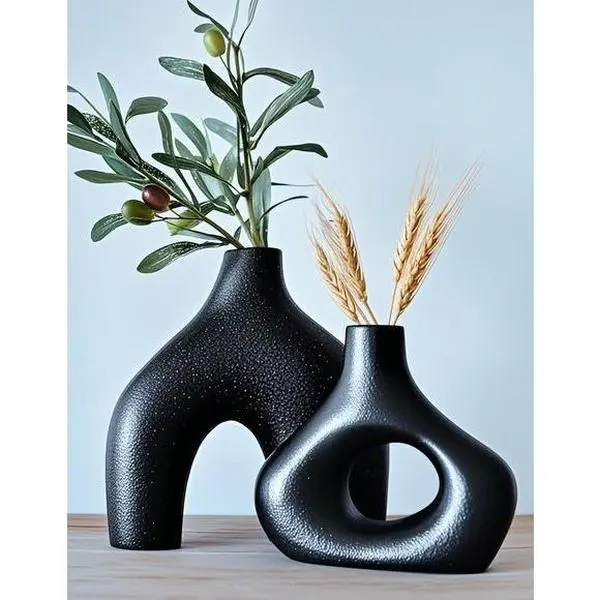 Modern Ceramic Donut Vase Set - Minimalist Nordic White Hollow Decor for Home Table, Office Console, Wedding Centerpiece - Reusable Ornament for Plants, Olive Branches, Entryway Display