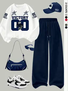 Women's Casual Loose-Fit Two-Piece Set, Letter Print Hoodie & Pants, Winter Fashion, Comfortable Fit, Perfect for Daily Wear