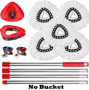 Spin Mop Head Replacement & Shower Floor Scrubber Set,5 Microfiber Mop Refills + 1 Brush Head, Compatible with O Cedar EasyWring 1-Tank System, Machine Washable & Reusable, All Hard-Surfaced Floor Cleaner, Easy to Install & Clean