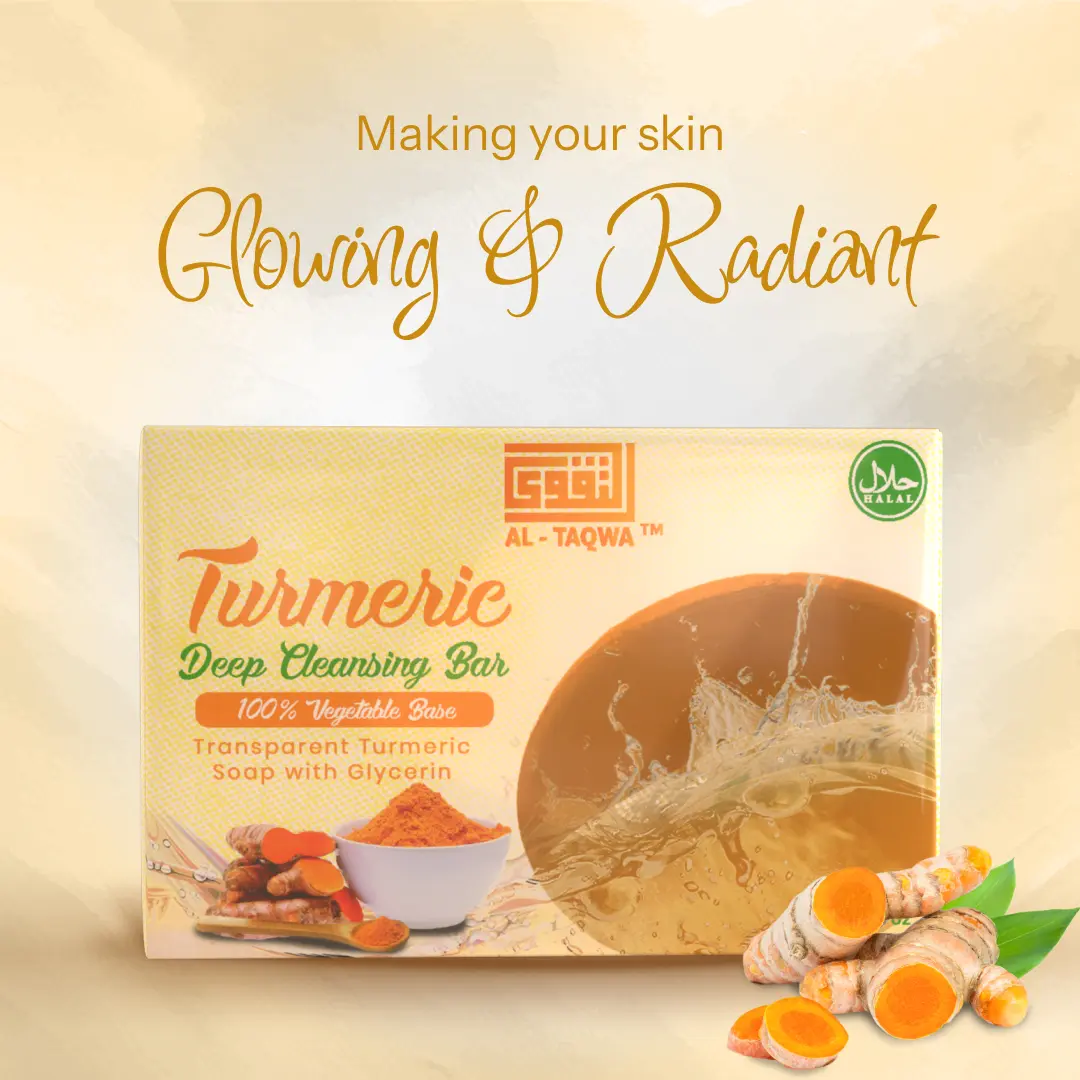 AL-TAQWA Turmeric Skin Cleansing Natural Soap Bar - Body Care Herbal Tumeric Bar Soap, Gentle Unisex 90g Coconut Cleanser for Acne, Dark Spots & Scars, All Skin Types, Daily Moisturizing Single Item
